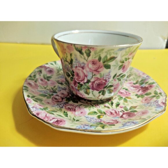 Royal Winton Chintz Style TEA CUP AND SAUCER set "June Roses" 1940's - Picture 5 of 12
